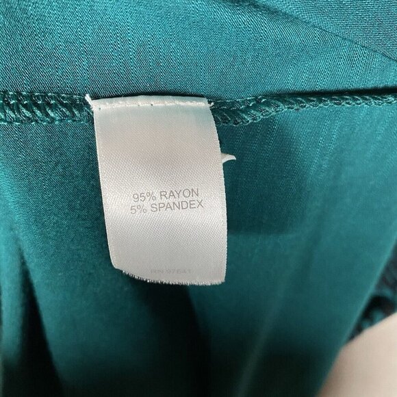 J Jill Dress XL Viridian Deco Scroll Green Floral Pleated Button Up Stretch - Picture 8 of 12